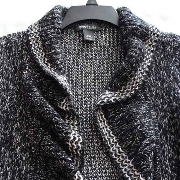 WHITE HOUSE BLACK MARKET Black & White CHUNKY Knit WOOL Blend Open CARDI Sz XXS - Picture 3 of 6